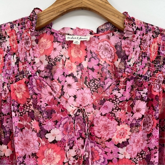 For Love & Lemons Grace Blouse Sheer Floral Long Sleeve Top in Carnation XS - Picture 6 of 12